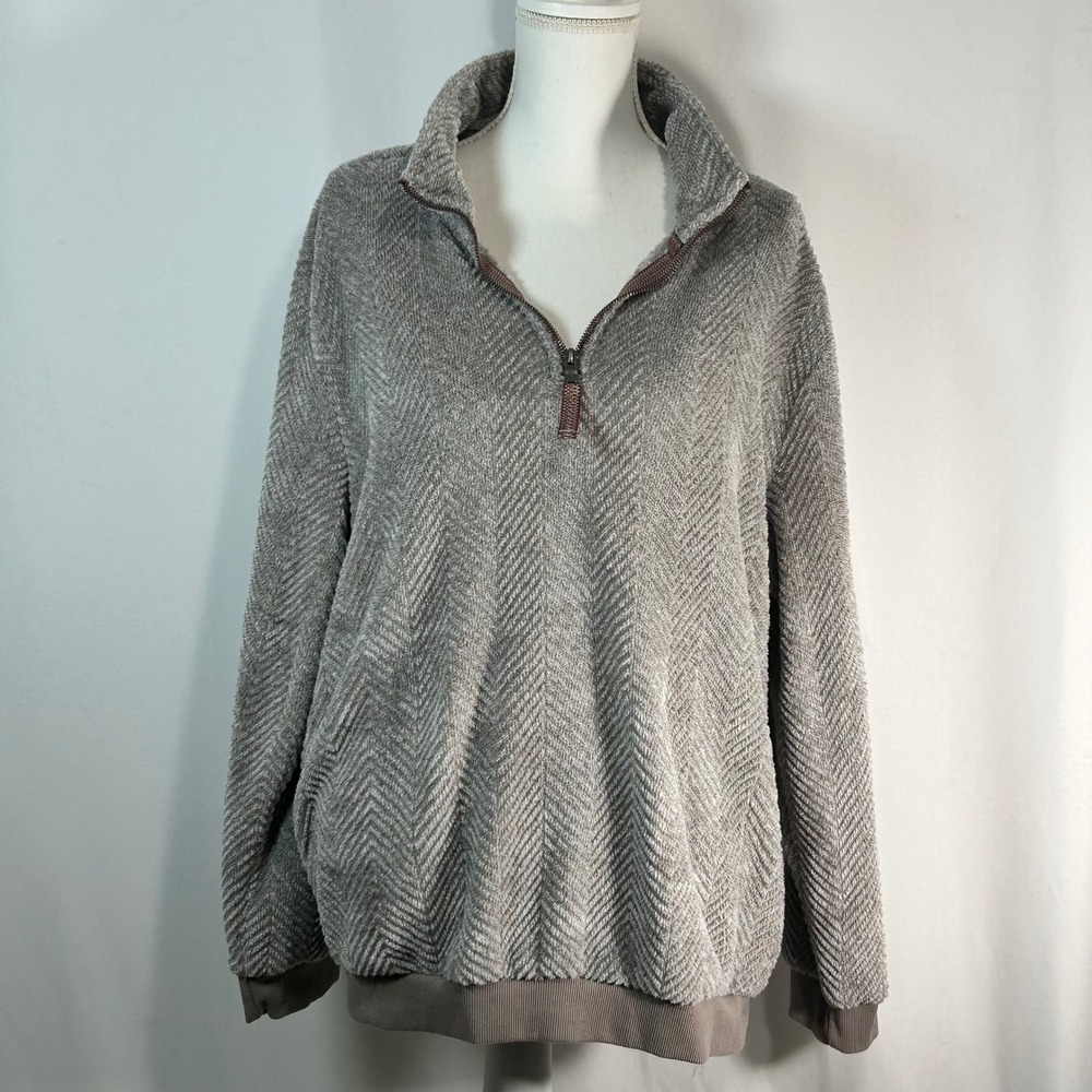True Grit Womens Pullover 1/4‎ Zip Herringbone Fleece Sherpa L